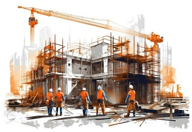 a group of construction workers working on a building site