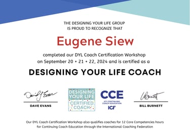 Designing Your Life coaching certificate - Eugene Siew