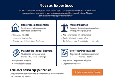 Imagem institucional da RM Construções com destaque para serviços de reformas residenciais e comerci