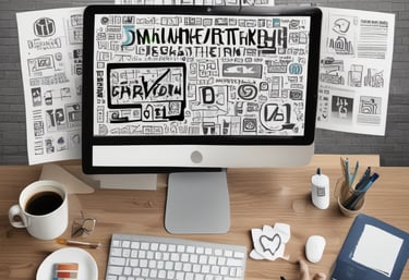 Team of professionals collaborating on digital marketing strategies in a modern office environment.