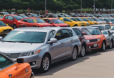 A traveler consulting a map with a car parked nearby on a sunny day.