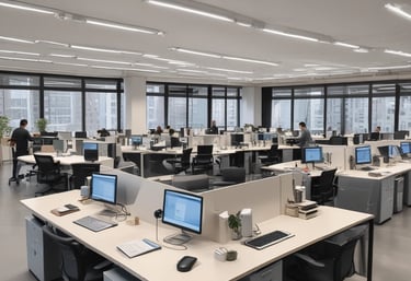 A person is typing on a MacBook Pro, viewing a website titled 'Personalize your portfolio.' The webpage displays three sections related to investing, each with different images and text. The laptop is on a grey table with a dark sofa and indoor plants in the background.