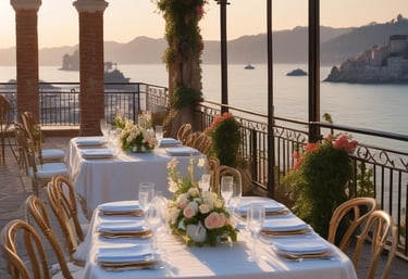 An elegant wedding setup by the seaside.