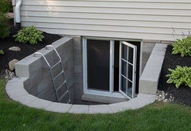 Image of an egress window with a ladder 