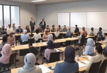 A diverse group of professionals engaged in a collaborative training session, showcasing teamwork and innovation.