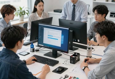 A warm, inviting workspace with a laptop, coffee cup, and notes reflecting a creative business environment.