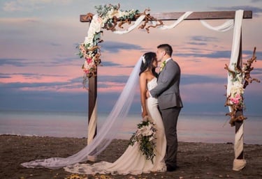 Wedding portraits at sunset Mexico destination wedding