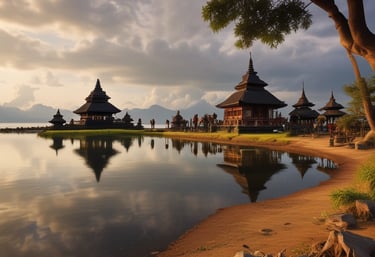A happy family checking into a homestay, smiling at the host.