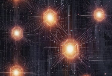 A sleek digital matrix grid overlaid with glowing cloud icons symbolizing cloud services.