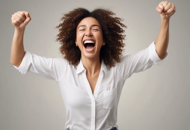 Close-up of a smiling person holding a smartphone displaying a loan approval notification.