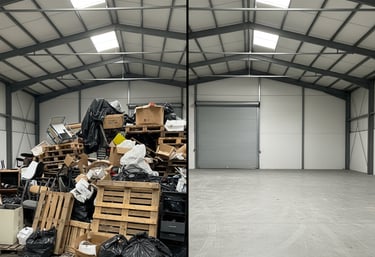 un avant après d'un entrepôt encombré 