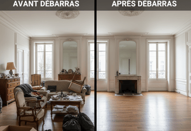 un avant après d'un salon encombré 