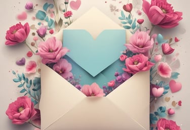 a heart shaped envelope with flowers
