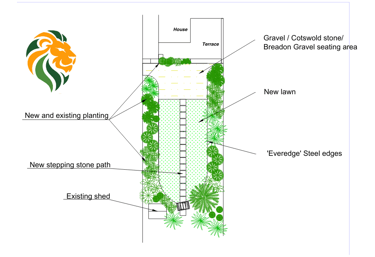 Full garden design show lawn planting and paving - Lion By Design 