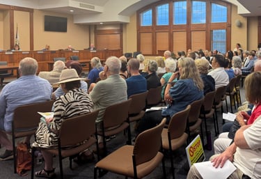 Ridgewood Town Hall event with people sitting and listening