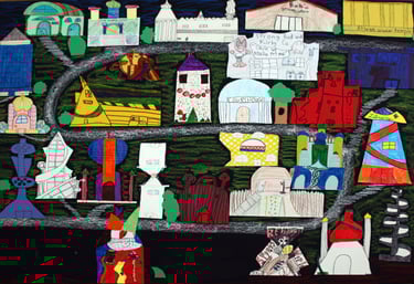 collage of buildings using cut paper