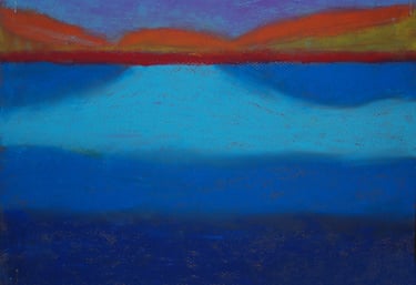 oil pastel drawing of a lake at night