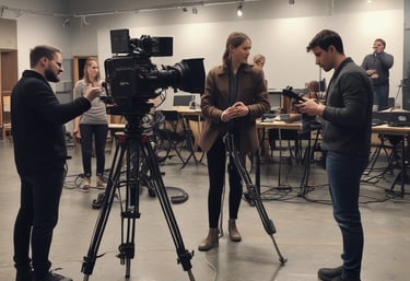 A large sign with bold text reads 'Milano City Studios'. The sign is attached to a modern building with glass panels and metallic fasteners. It appears to be part of a production or event location.