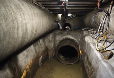 A silver industrial tanker truck with the branding 'Drain-Pro' is parked among greenery. An American flag is prominently displayed on a flagpole attached to the truck. In the foreground, there are ornamental grasses and blue flowers, while lush green trees provide a background.