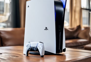 a video game console sitting on top of a wooden table