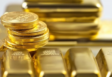 a lot of high quality gold bullion bars and coins