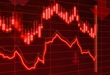 red financial market arrows pointing down symbolizing recession