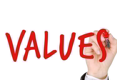hand writing the word "values" with a marker symbolizing augusta precious metals blog post about their values