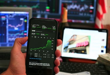 phone showing investing chart symbolizing market volatility