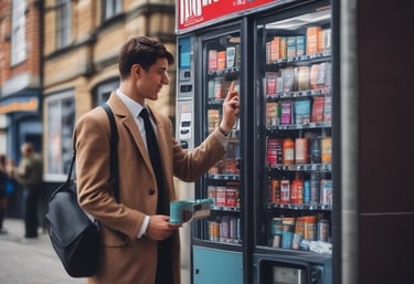 A vending machine filled with neatly arranged books is situated outdoors. There is a digital display above the machine showing text in a language that appears to be Chinese. Next to the machine is a panel with information and instructions, possibly related to how to operate it.