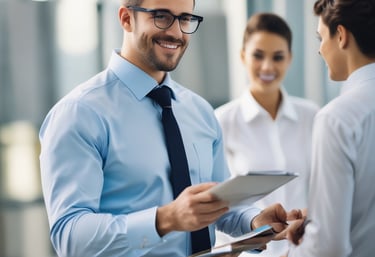 A professional consultant discussing strategies with a business owner.