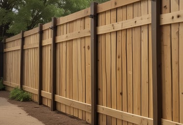 A beautifully installed wooden fence in a residential backyard.