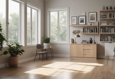 A beautifully renovated living room showcasing modern design.