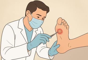 doctor assessing a foot ulcer