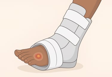 a patient with a foot ulcer in an offloading boot