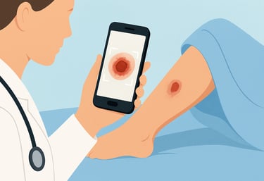 a medical professional digitally analyzing a chronic wound on a smart device