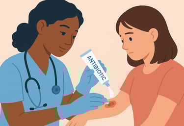 a medical professional applying antibiotics to a wound