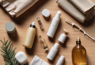 white and blue plastic bottles on brown wooden table