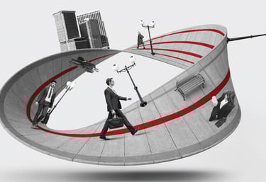 curved path with business people walking, blending urban elements