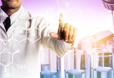 a man in a lab coat holding a pipe and a pipe