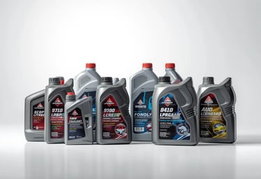 a group of motor oil bottles with a white background
