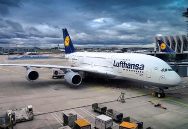 Lufthansa Airbus, A380, Plane at airport