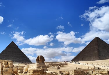 The Great Sphinx of Giza with the pyramids in the background