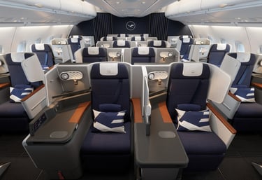 Airbus A380 business class cabin interior, new 1-2-1 seat configuration