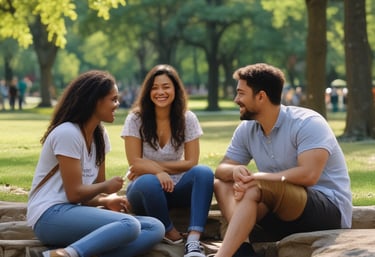 A smartphone displaying a social media post featuring a text discussing transformation and steps to take with a product. The phone is placed on a wooden desk, and there is a partial view of a laptop nearby.