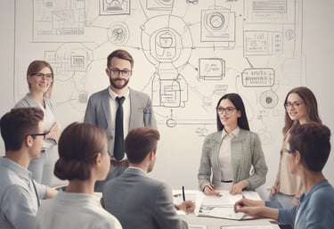 A man is standing on a railway track holding a walkie-talkie to his mouth. He is wearing a blue shirt and appears to be communicating through the device. Behind him are several train cars on the tracks, and a distant landscape with sparse vegetation and a distant watchtower on the left.
