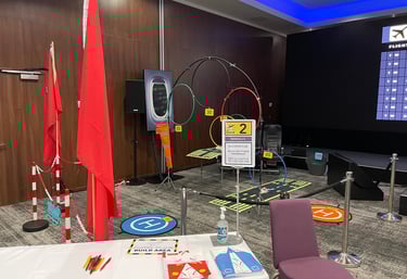 hoops and red flag with a table