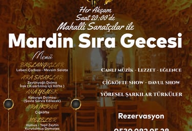 Şehr-i Mardin Sıra Gecesi Yemekli Menü