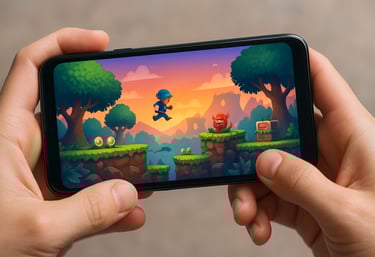 A person immersed in playing a mobile game on their phone, fully engaged and focused.