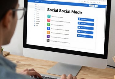 a sign that says social media marketing next to a keyboard