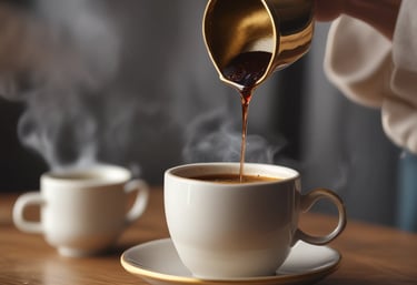 Two packages of coffee from Klatch Coffee are displayed. One is a small packet labeled 'Colombia Roasters United Blend' with a blue and white design. The other is a larger bag labeled 'Mocha Java Blend' with a blue and orange design. Both packages are situated inside an open cardboard box with printed text and graphics.